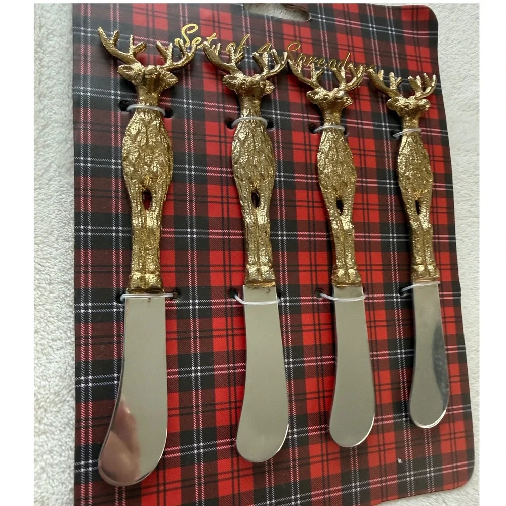 Antler Wildlife Gold Tone Rustic Set Of 4 Butter Knives Stainless Steel Cutlery‎